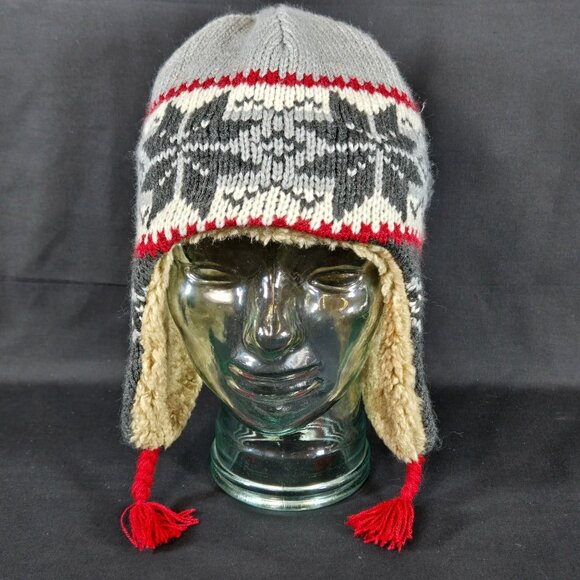 GAP Kids Big Kid Knit Ear Flap Trapper Hat Fair Isle Faux Fur Lining & Pom Poms - Picture 2 of 10